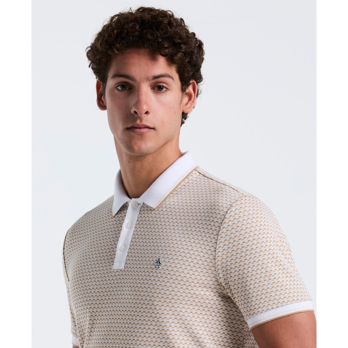 Original Penguin Allover Mini Jaquard Polo Shirt In Birch(Allover Mini Jaquard Polo Shirt Beige Opkm2522gp 252)