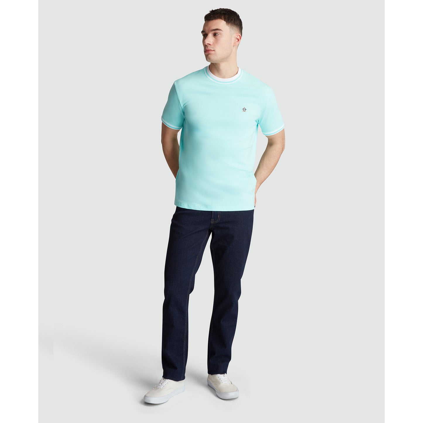 Original Penguin Icons Pique T-Shirt In Blue Tint(Organic Cotton Pique T Shirt Blue Opkm3503gp 459)