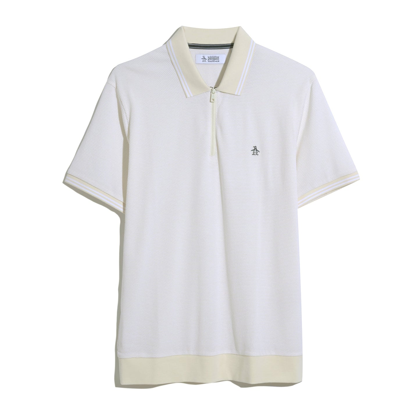 Original Penguin Jacquard Tipped 1/4 Zip Polo Shirt In Birch(Jacquard Tipped 14 Zip Polo Beige Opks2530gp 252)