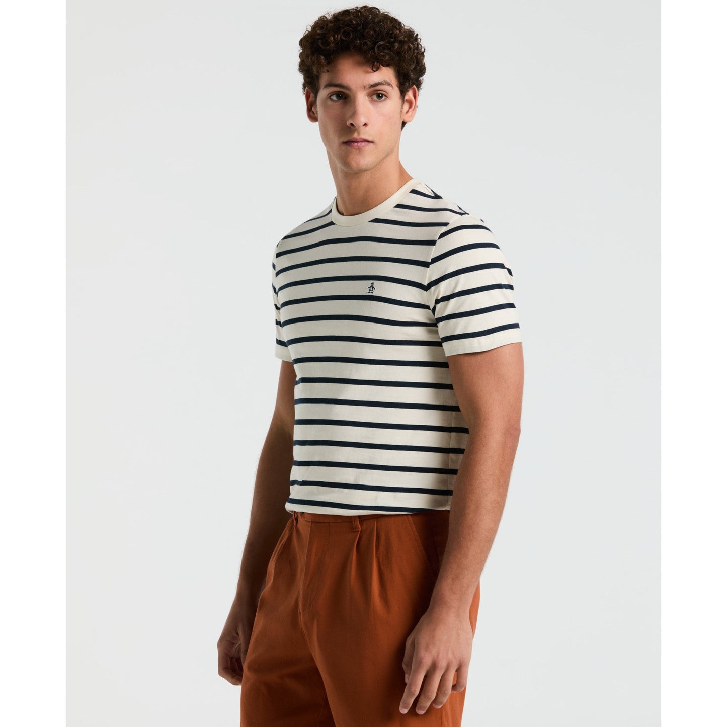 Original Penguin Breton Striped T-Shirt In Birch(Organic Cotton Breton Striped T Shirt Beige Opks3720gp 252)