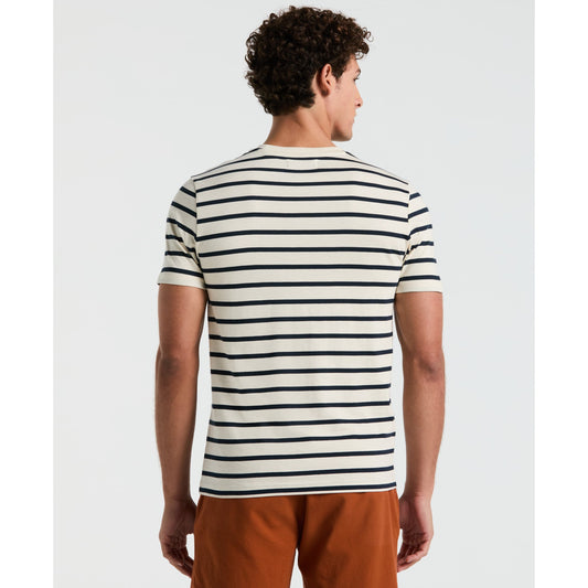 Original Penguin Breton Striped T-Shirt In Birch(Organic Cotton Breton Striped T Shirt Beige Opks3720gp 252)