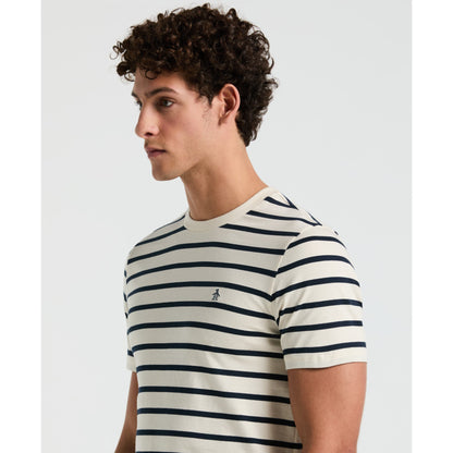 Original Penguin Breton Striped T-Shirt In Birch(Organic Cotton Breton Striped T Shirt Beige Opks3720gp 252)