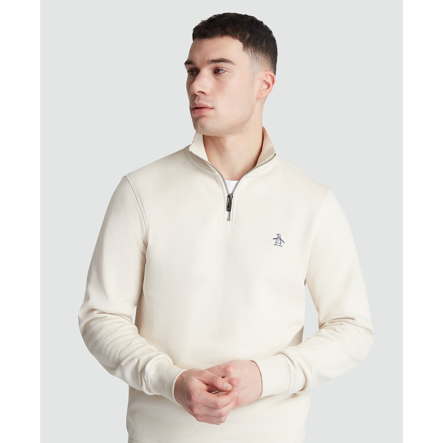 Original Penguin Fleece Quarter Zip Sweatshirt In Birch(Long Sleeve Fleece Quarter Zip Jumper Beige Opks5713gp 252)