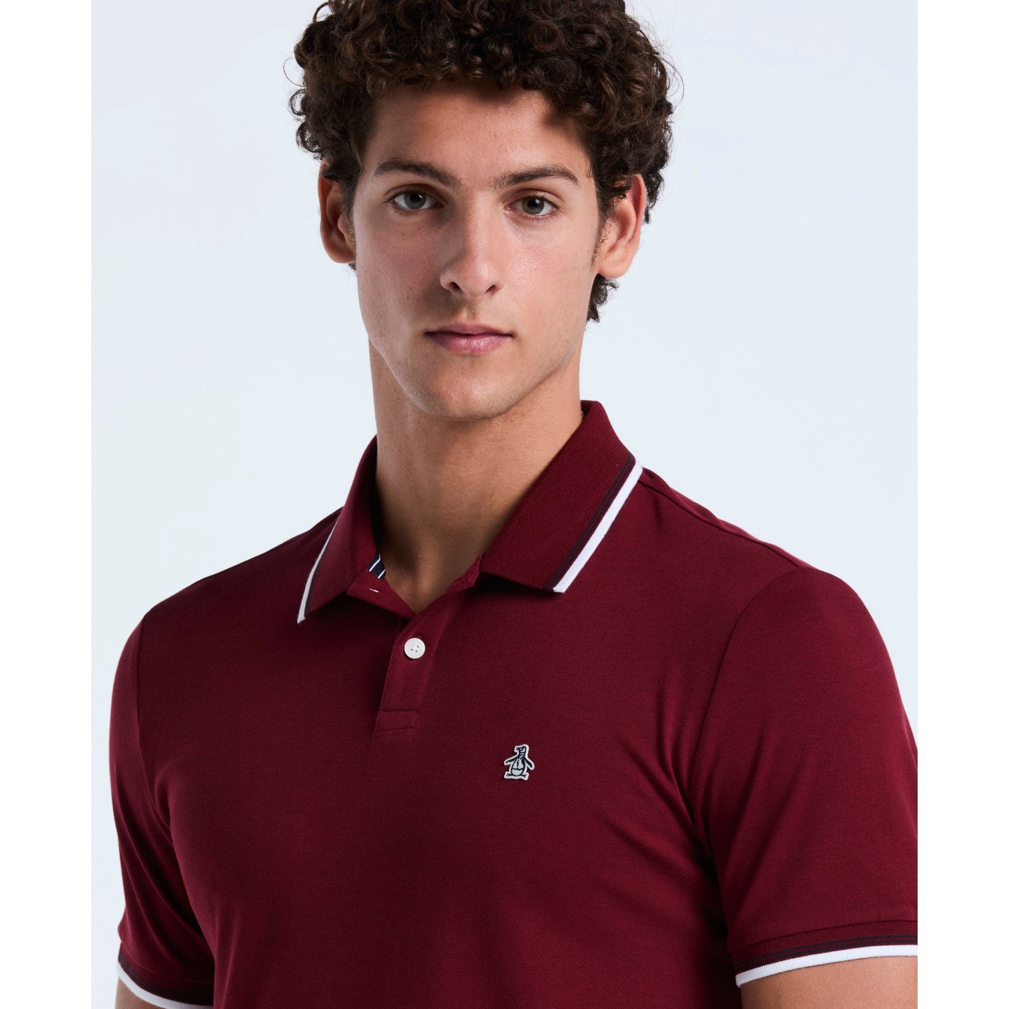 Original Penguin Pique Sticker Pete Tipped Polo Shirt In Cabernet(Pique Sticker Pete Tipped Polo Shirt Red Opksb720gp 605)