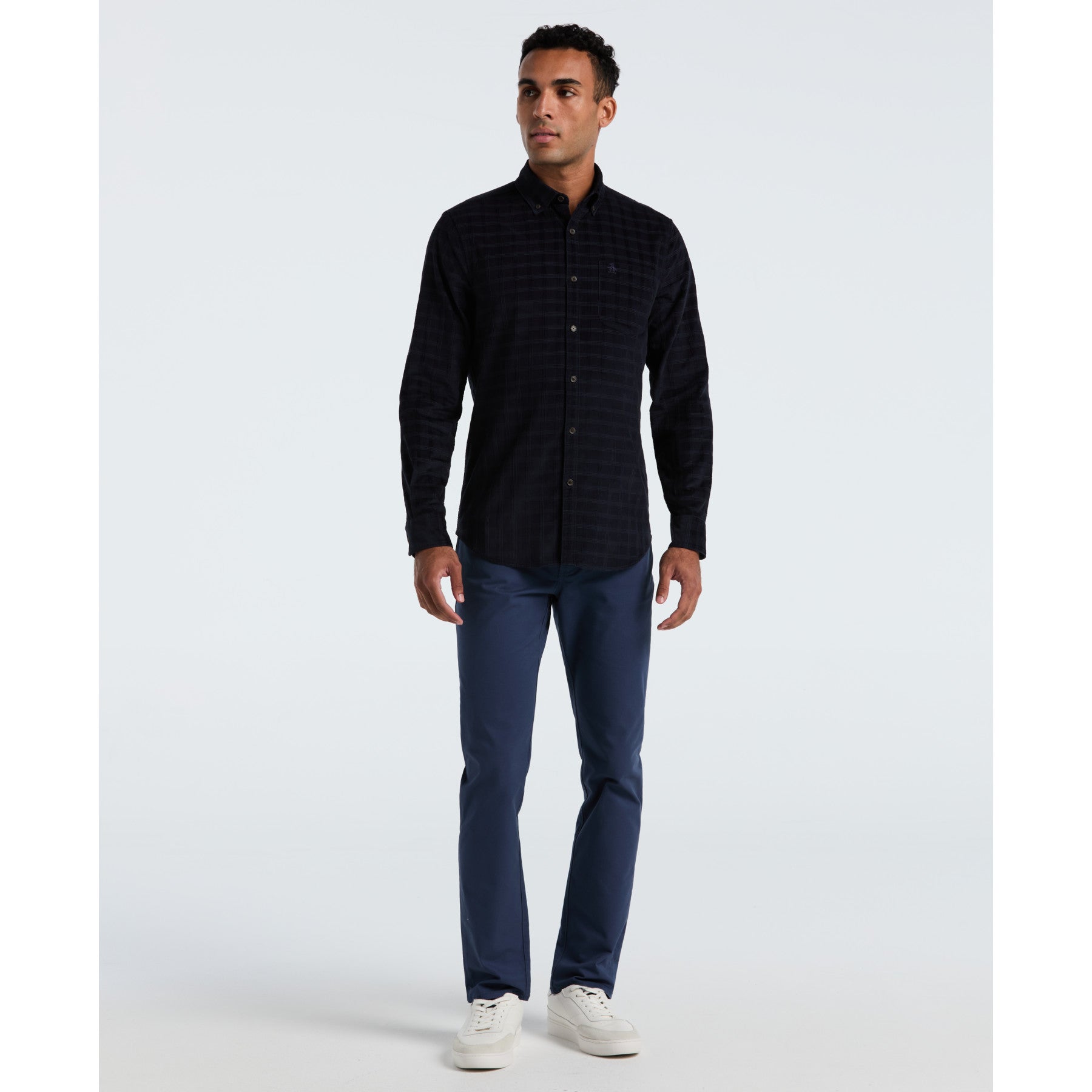 Original Penguin Corduroy Check Shirt In Dark Sapphire(Corduroy Check Shirt Blue Opwf2516gp 413)