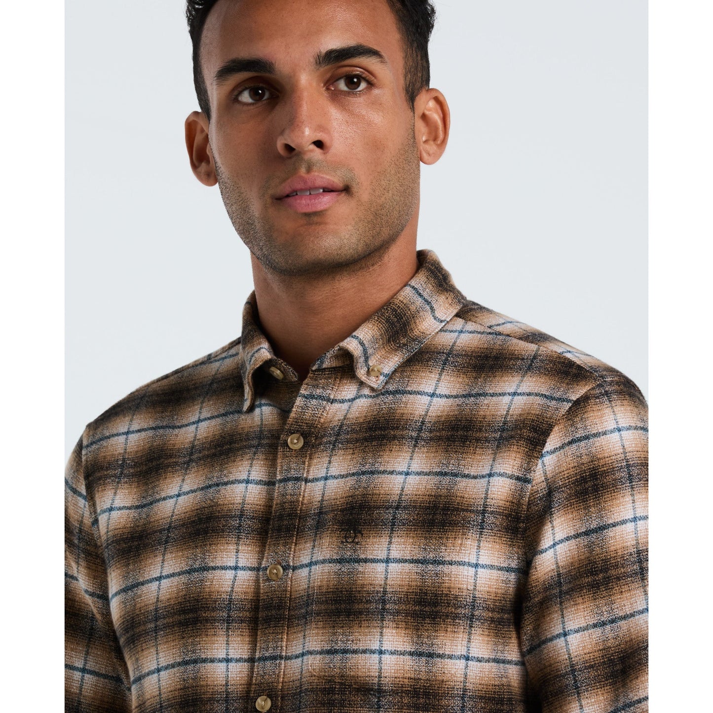 Original Penguin Plaid Flannel Shirt In Tigers Eye(Plaid Flannel Shirt Brown Opwf2517gp 218)