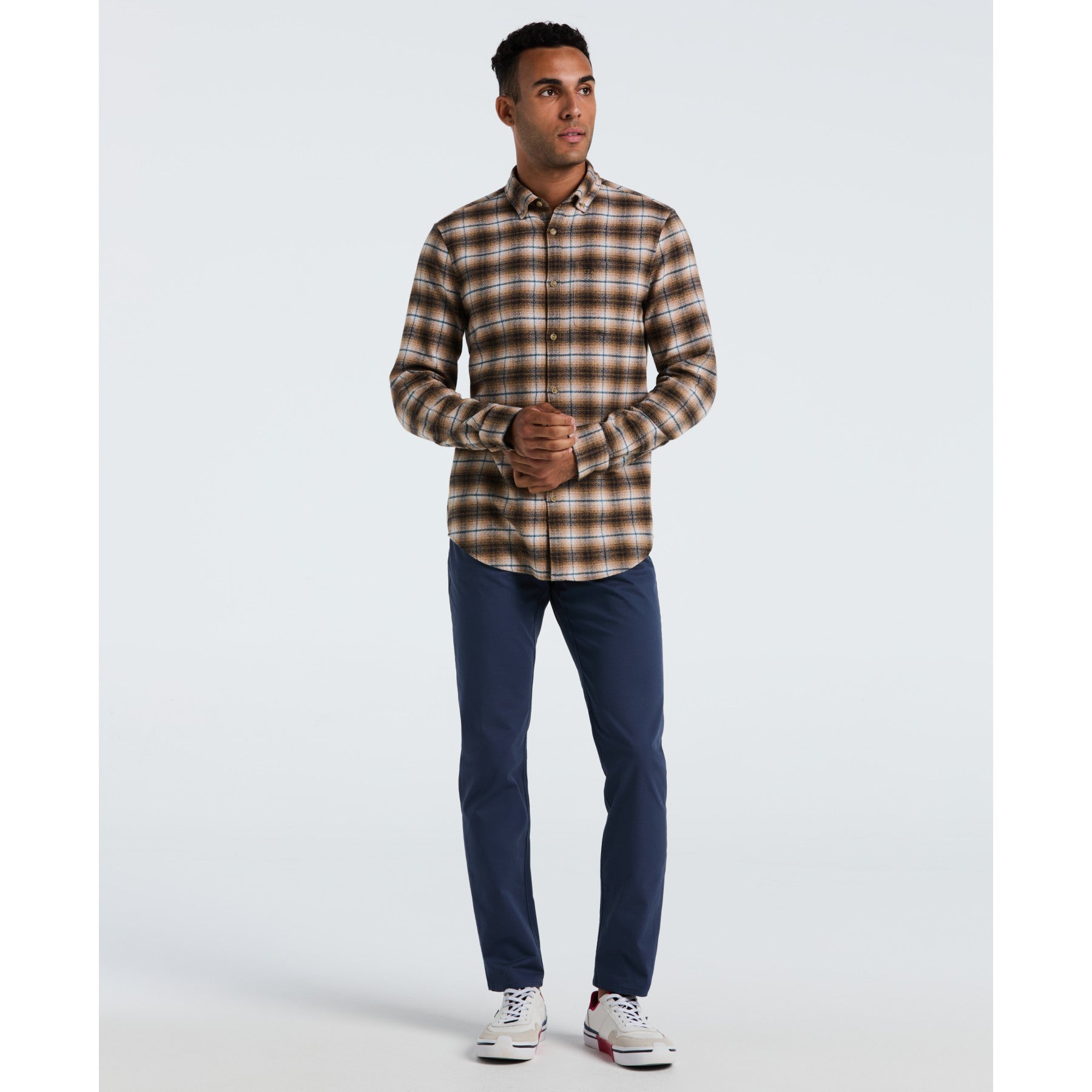 Original Penguin Plaid Flannel Shirt In Tigers Eye(Plaid Flannel Shirt Brown Opwf2517gp 218)