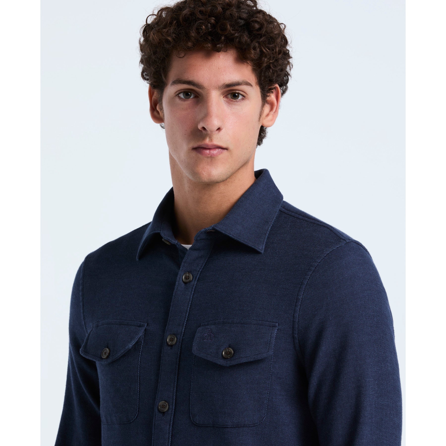 Original Penguin Double Weave Overshirt In Dark Sapphire(Double Weave Overshirt Blue Opwf3118gp 413)