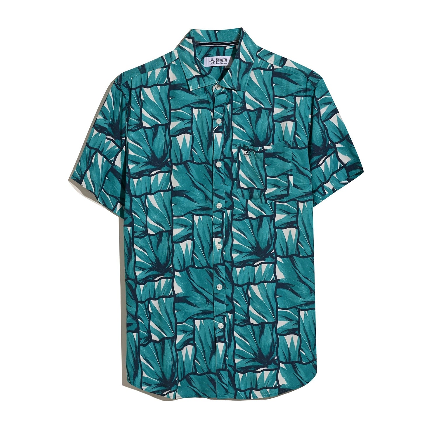 Original Penguin Agave Tile Print Short Sleeve Shirt In Exotic Plume(Agave Tile Print Short Sleeve Shirt Blue Opwm2518gp 495)