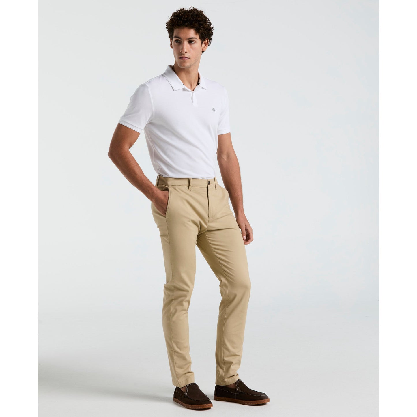 Original Penguin Slim Fit Chinos In Travertine(Flat Front Core Chino Pants Beige Opbb0022gp 254)