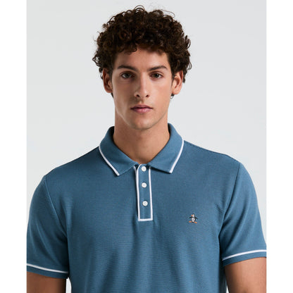 Original Penguin Icons Bentley Mesh Polo Shirt In Copen Blue(Organic Cotton Bentley Mesh Short Sleeve Polo Shirt Blue Opkm3500gp 443)