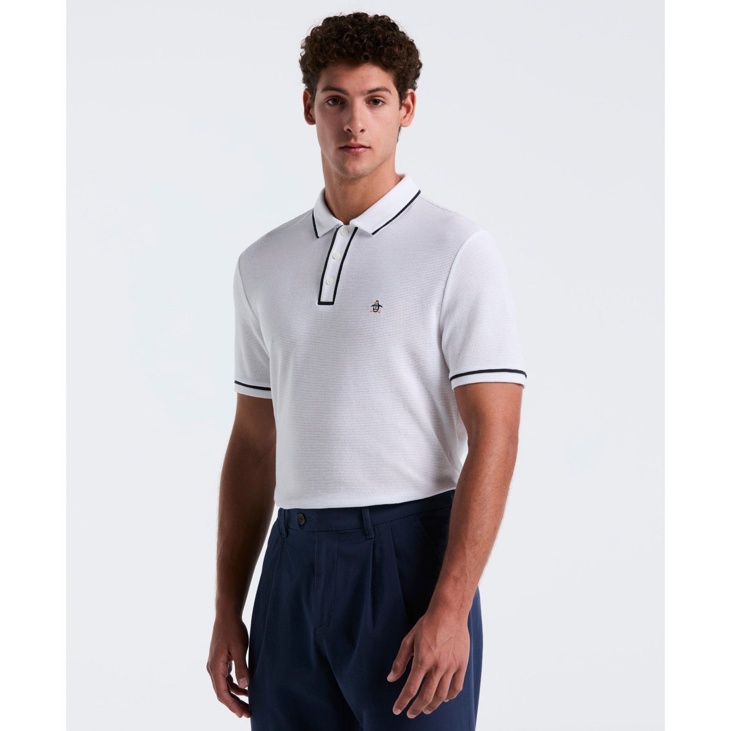 Original Penguin Icons Bentley Mesh Polo Shirt In Bright White(Organic Cotton Bentley Mesh Polo White Opkm3500gp 118)