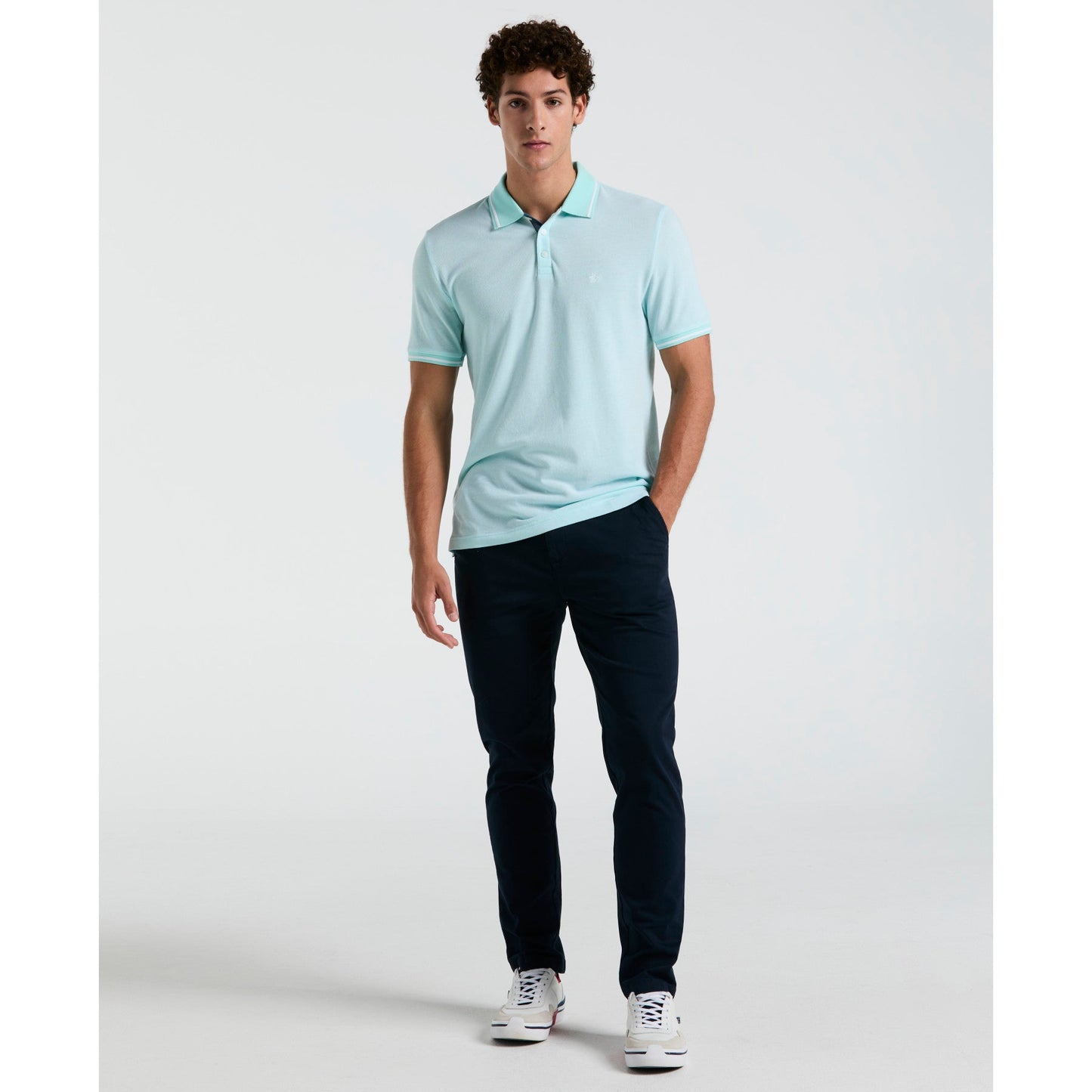 Original Penguin Birdseye Pique Tipped Polo Shirt In Blue Tint(Birdseye Pique Tipped Polo Shirt Blue Ocksb510gp 459)