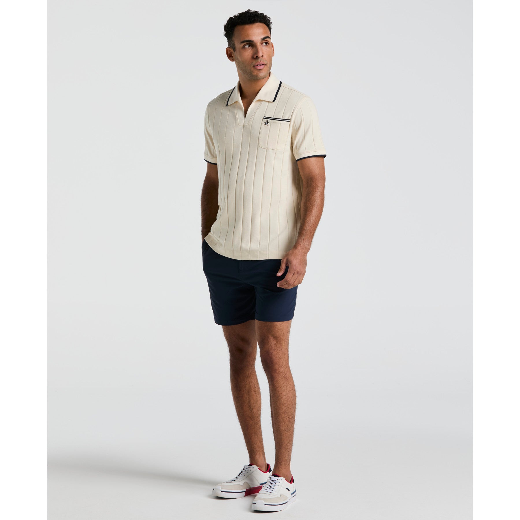Original Penguin Icons Open Collar Polo Shirt In Birch(Icons Open Collar Polo Shirt Beige Opkm2536gp 252)