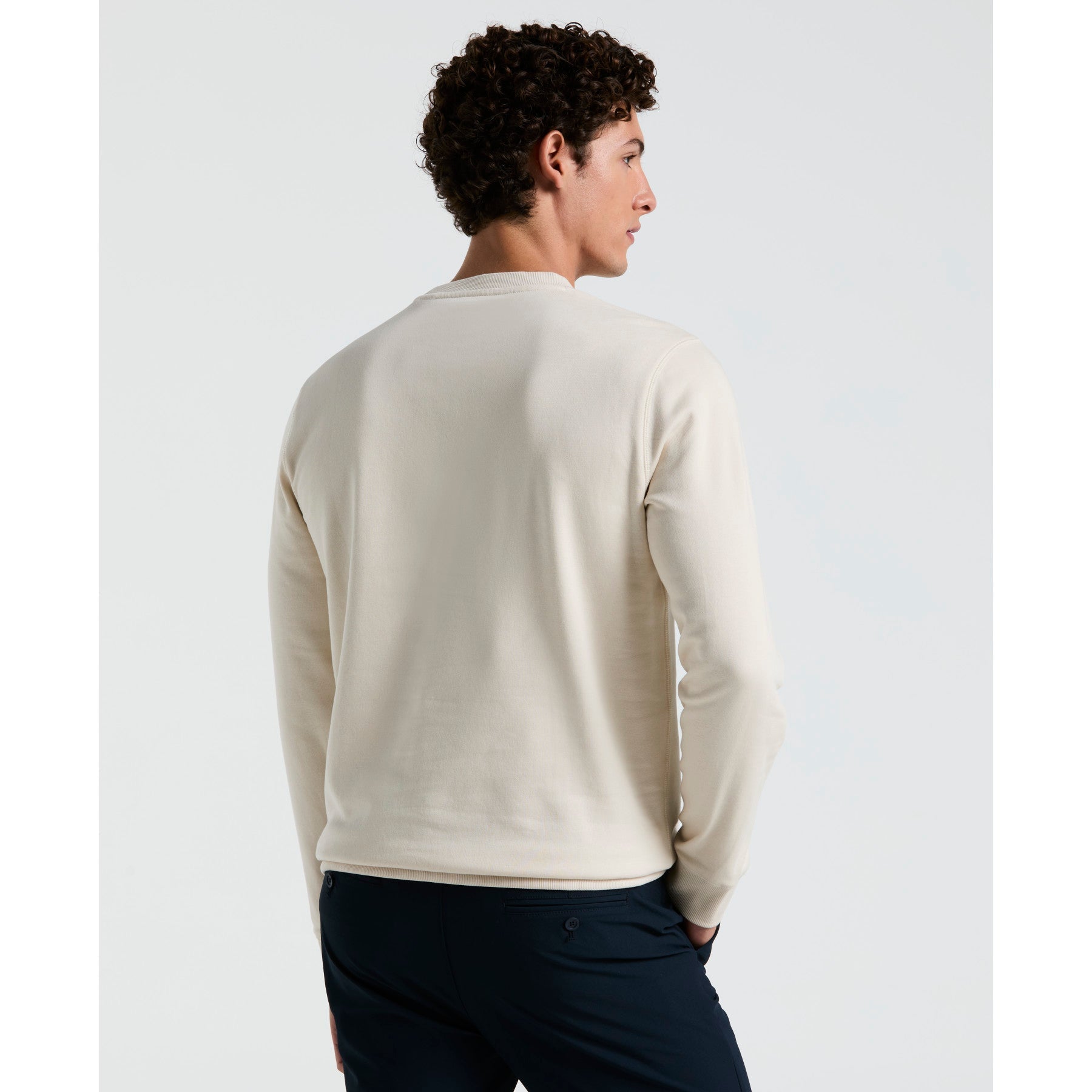 Original Penguin Fleece Chest Stripe Crew Neck Sweatshirt In Birch(Fleece Chest Stripe Crew Neck Sweater Beige Ocks2500gp 252)