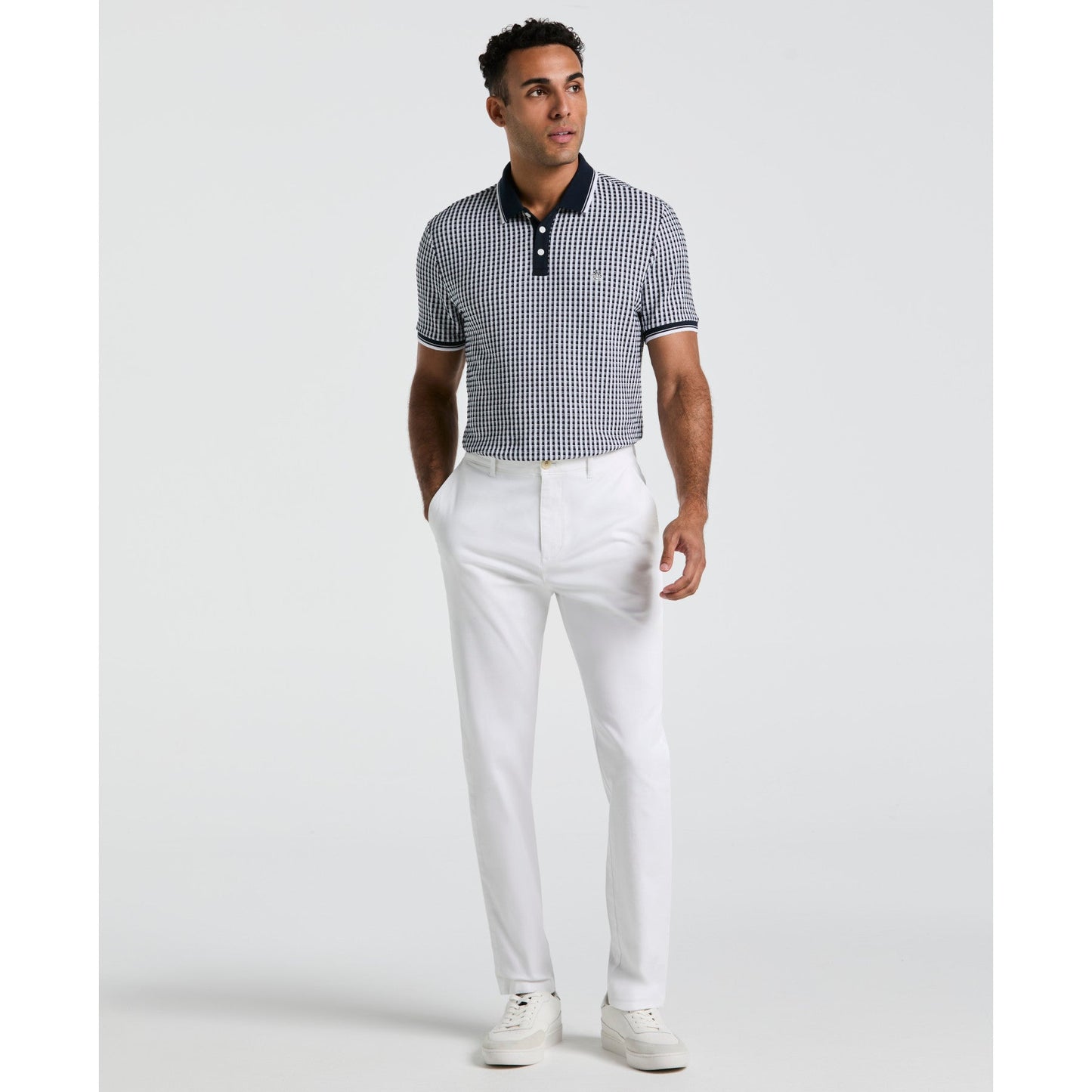 Original Penguin Jaquard Check Polo Shirt In Dark Sapphire(Jaquard Check Polo Shirt Blue Opkm2517gp 413)