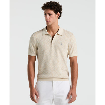 Original Penguin Jaquard Geometric Sweater Polo Shirt In Birch(Jaquard Geometric Sweater Polo Shirt Beige Opgm2500gp 252)