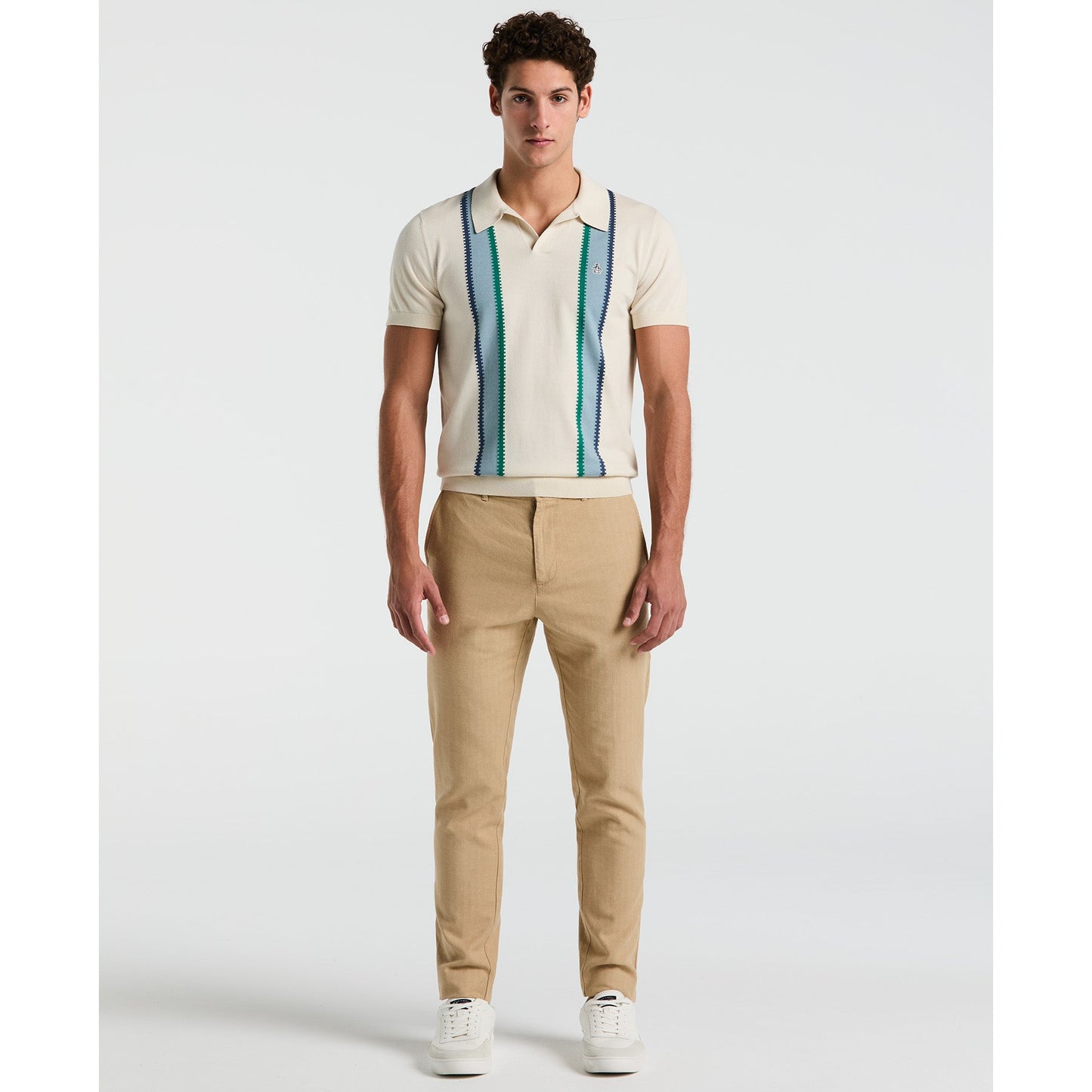 Original Penguin Vertical Stripe Sweater Polo Shirt In Birch(Vertical Stripe Sweater Polo Shirt Beige Opgm2505gp 252)