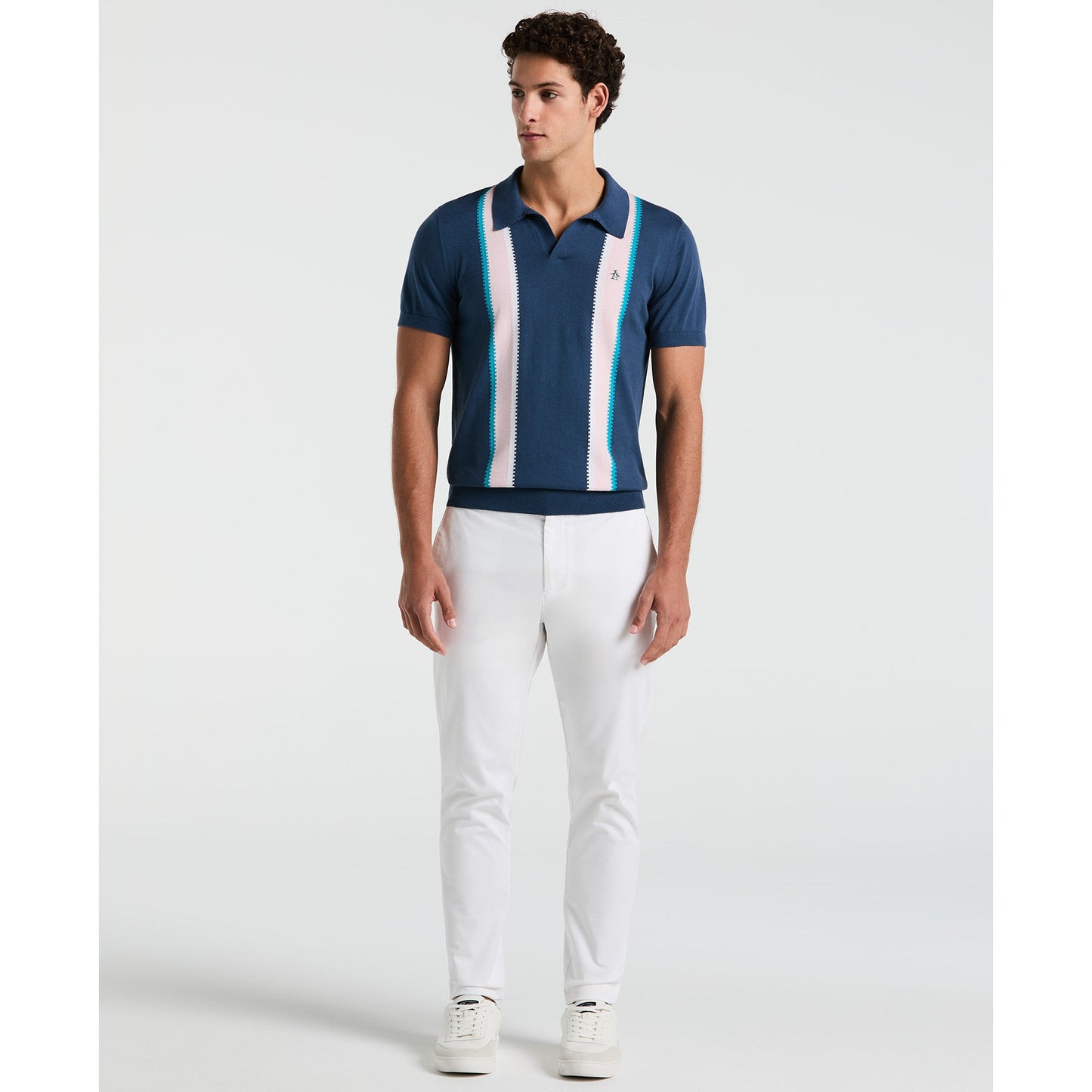 Original Penguin Vertical Stripe Sweater Polo Shirt In Sargasso Sea(Vertical Stripe Sweater Polo Shirt Blue Opgm2505gp 485)