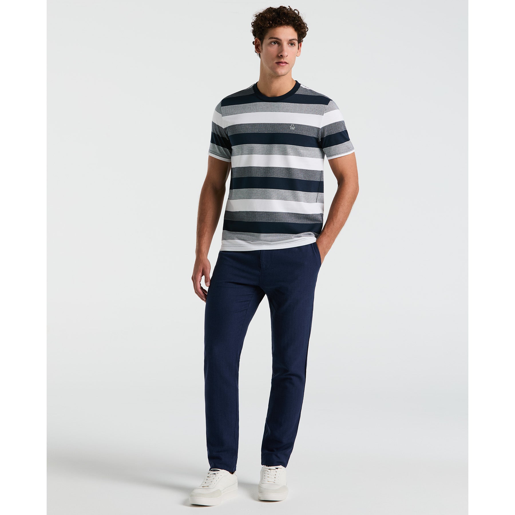 Original Penguin Pique Jaquard Stripe T-Shirt In Dark Sapphire(Pique Jaquard Stripe T Shirt Blue Opkm2501gp 413)