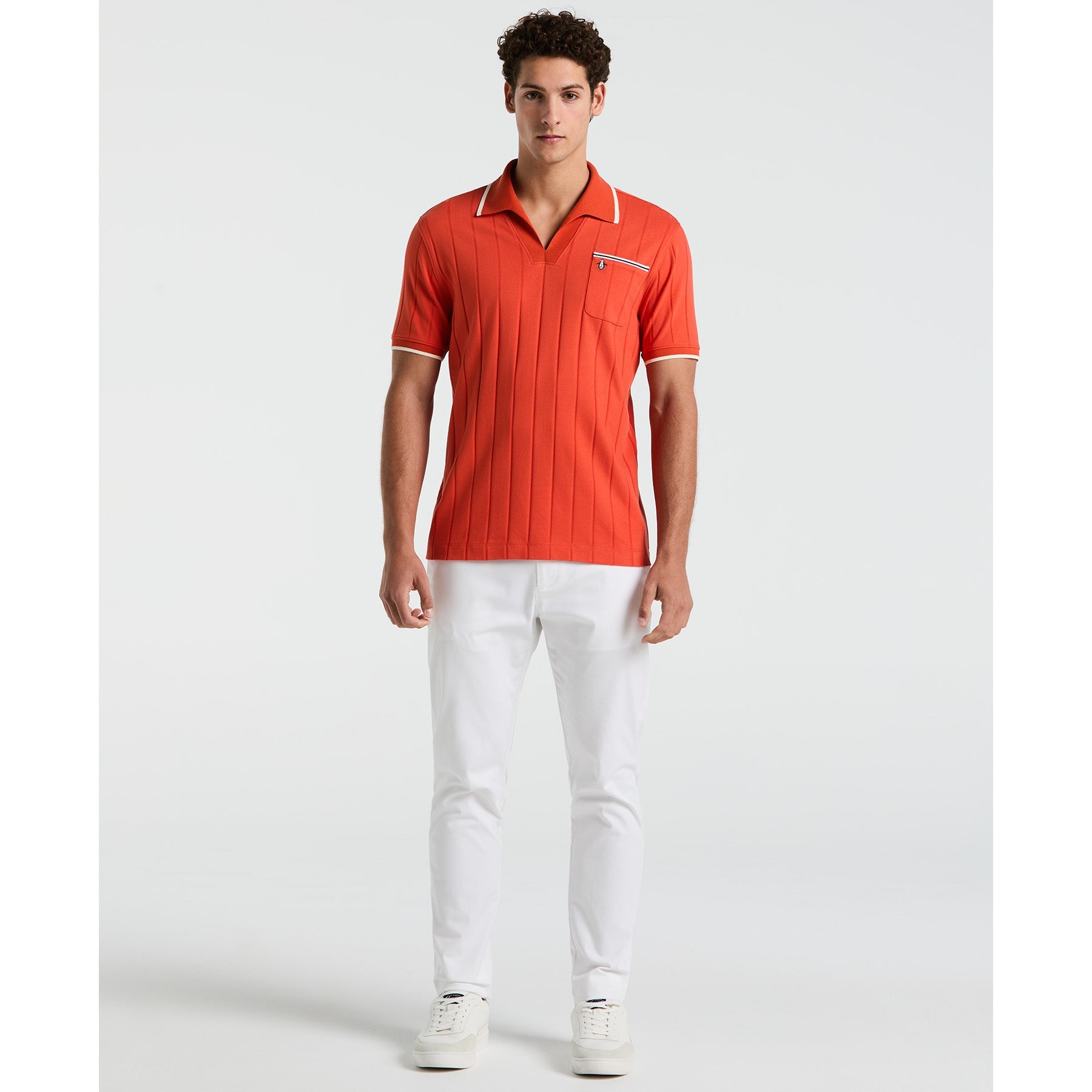 Original Penguin Icons Open Collar Polo Shirt In Red Clay(Icons Open Collar Polo Shirt Orange Opkm2536gp 859)