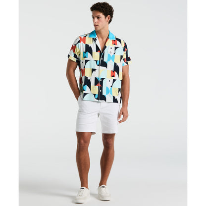 Original Penguin Allover Deco Print Short Sleeve Shirt In Horizon Blue(Allover Deco Print Short Sleeve Shirt Blue Opkm2538gp 429)
