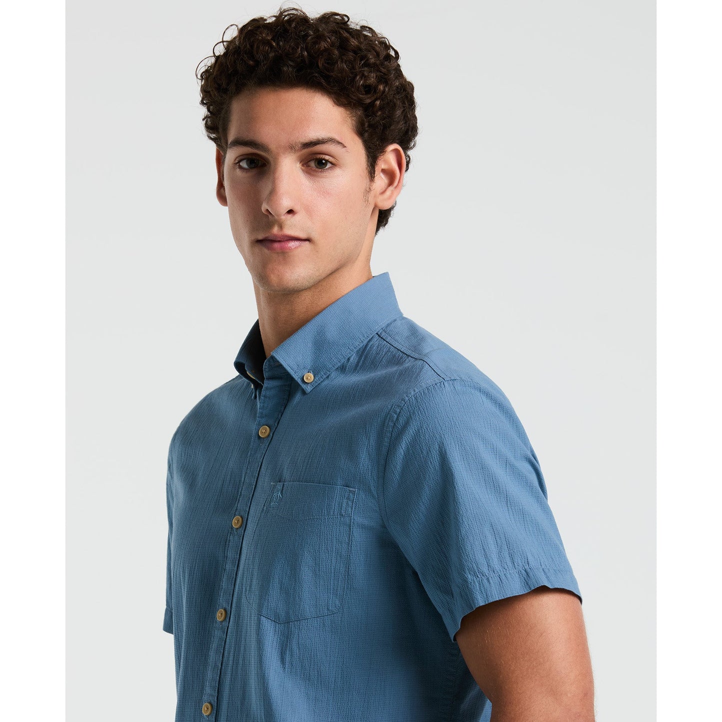 Original Penguin Seersucker Short Sleeve Shirt In Copen Blue(Seersucker Short Sleeve Shirt Blue Opwm2409gp 443)