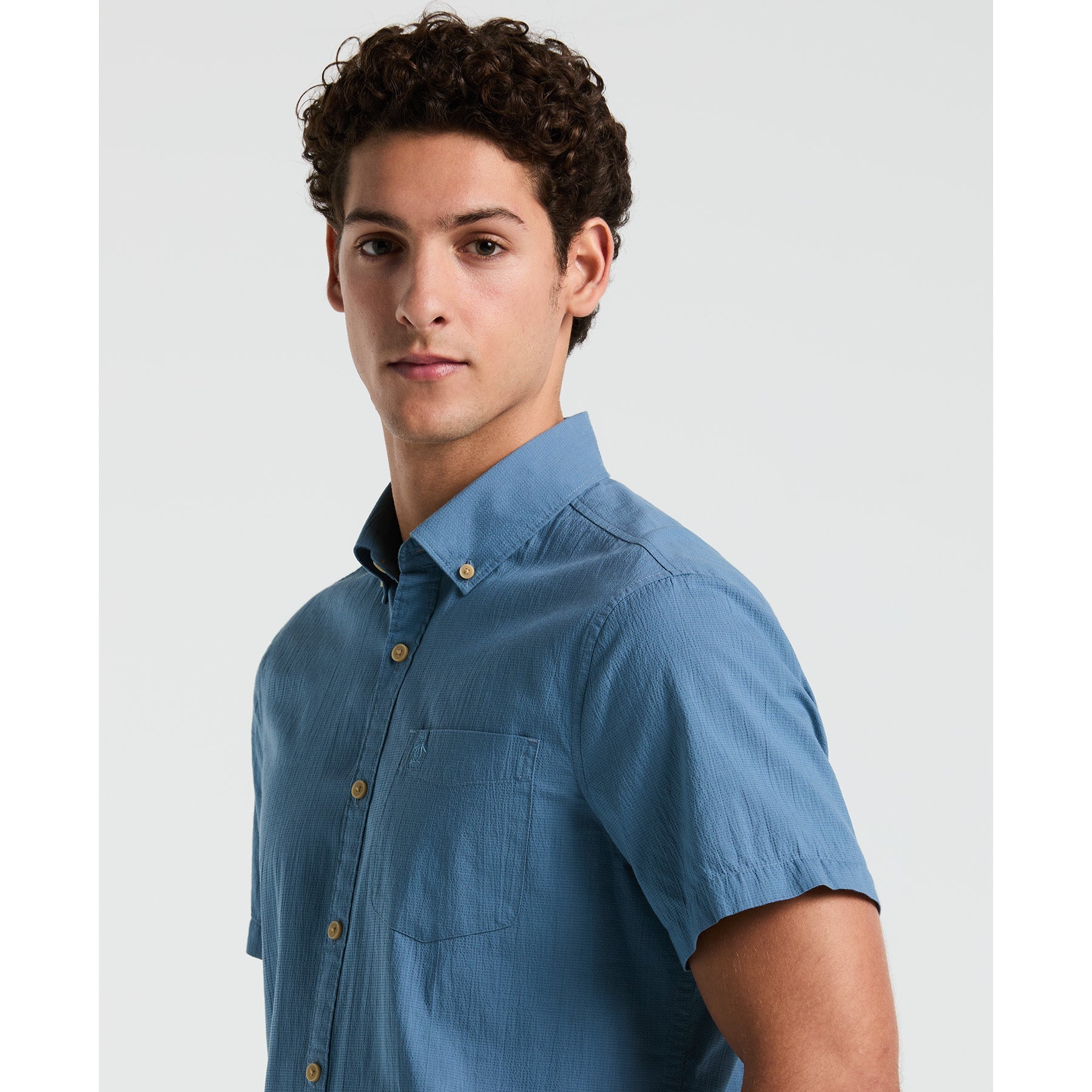 Original Penguin Seersucker Short Sleeve Shirt In Copen Blue(Seersucker Short Sleeve Shirt Blue Opwm2409gp 443)