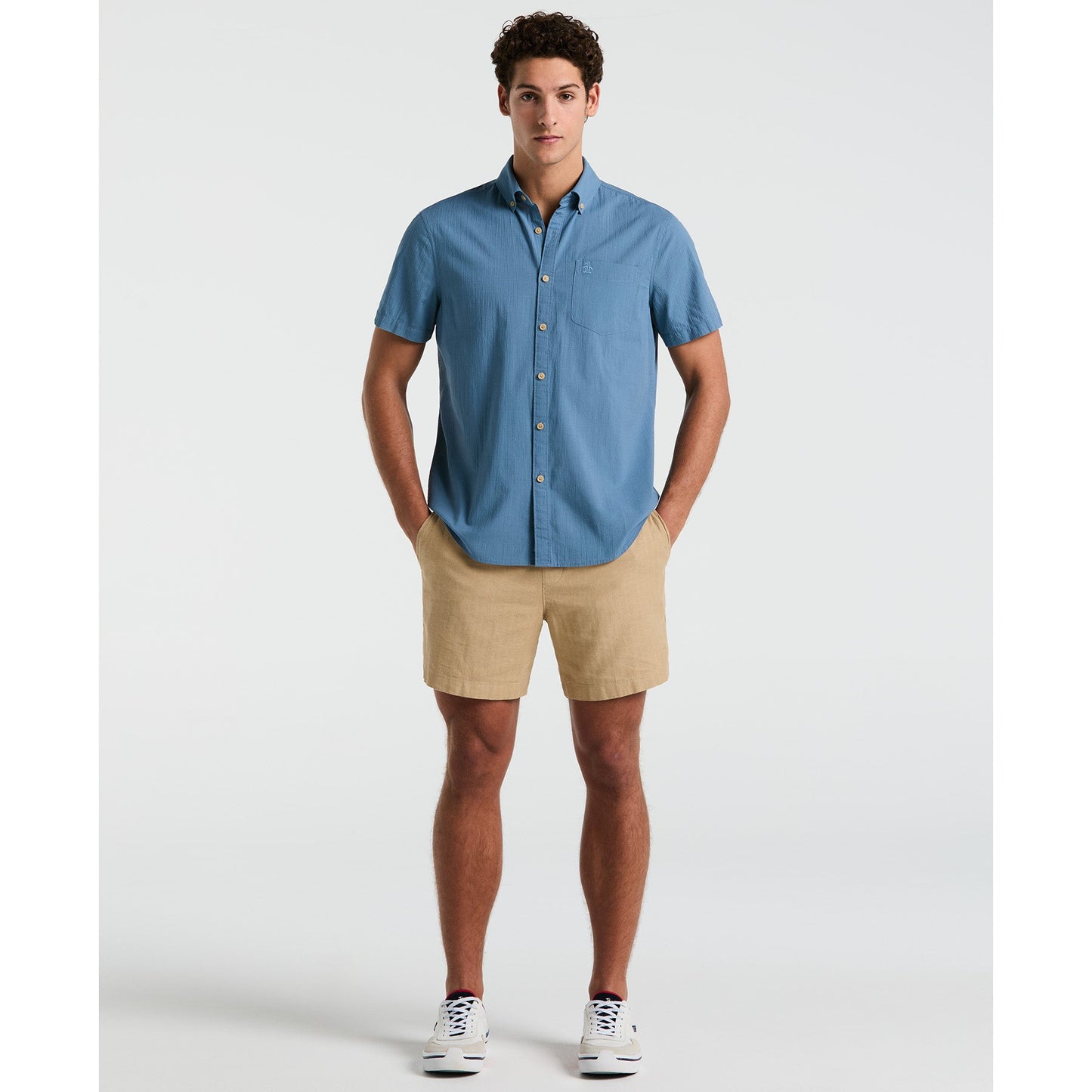 Original Penguin Seersucker Short Sleeve Shirt In Copen Blue(Seersucker Short Sleeve Shirt Blue Opwm2409gp 443)