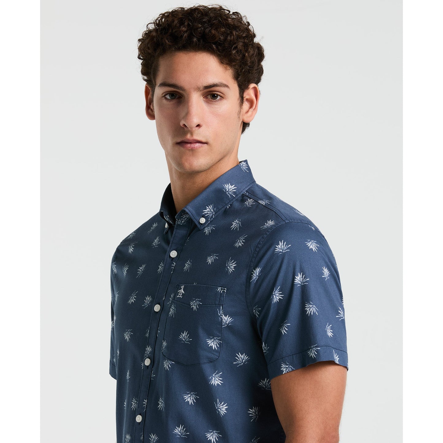 Original Penguin Agave Print Short Sleeve Shirt In Sargasso Sea(Agave Print Short Sleeve Shirt Blue Opwm2517gp 485)