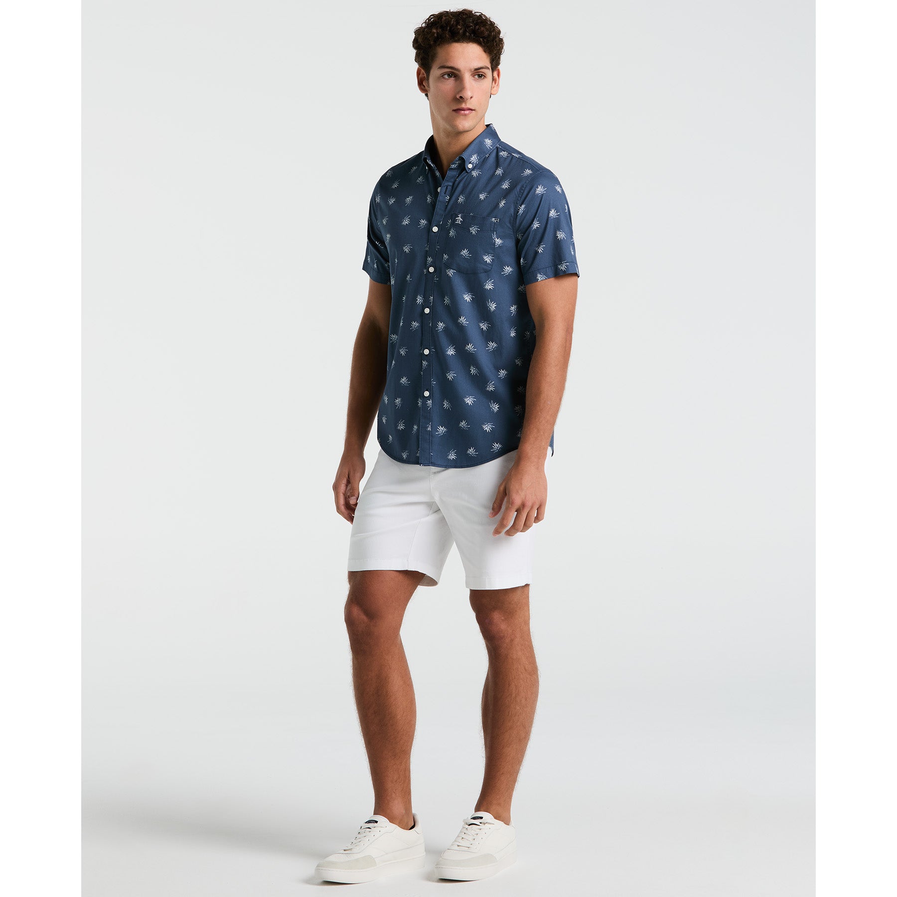 Original Penguin Agave Print Short Sleeve Shirt In Sargasso Sea(Agave Print Short Sleeve Shirt Blue Opwm2517gp 485)