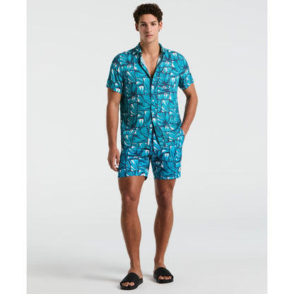 Original Penguin Agave Tile Print Short Sleeve Shirt In Exotic Plume(Agave Tile Print Short Sleeve Shirt Blue Opwm2518gp 495)