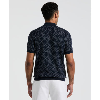 Original Penguin Jaquard Geometric Sweater Polo Shirt In Dark Sapphire(Jaquard Geometric Sweater Polo Shirt Blue Opgm2500gp 413)