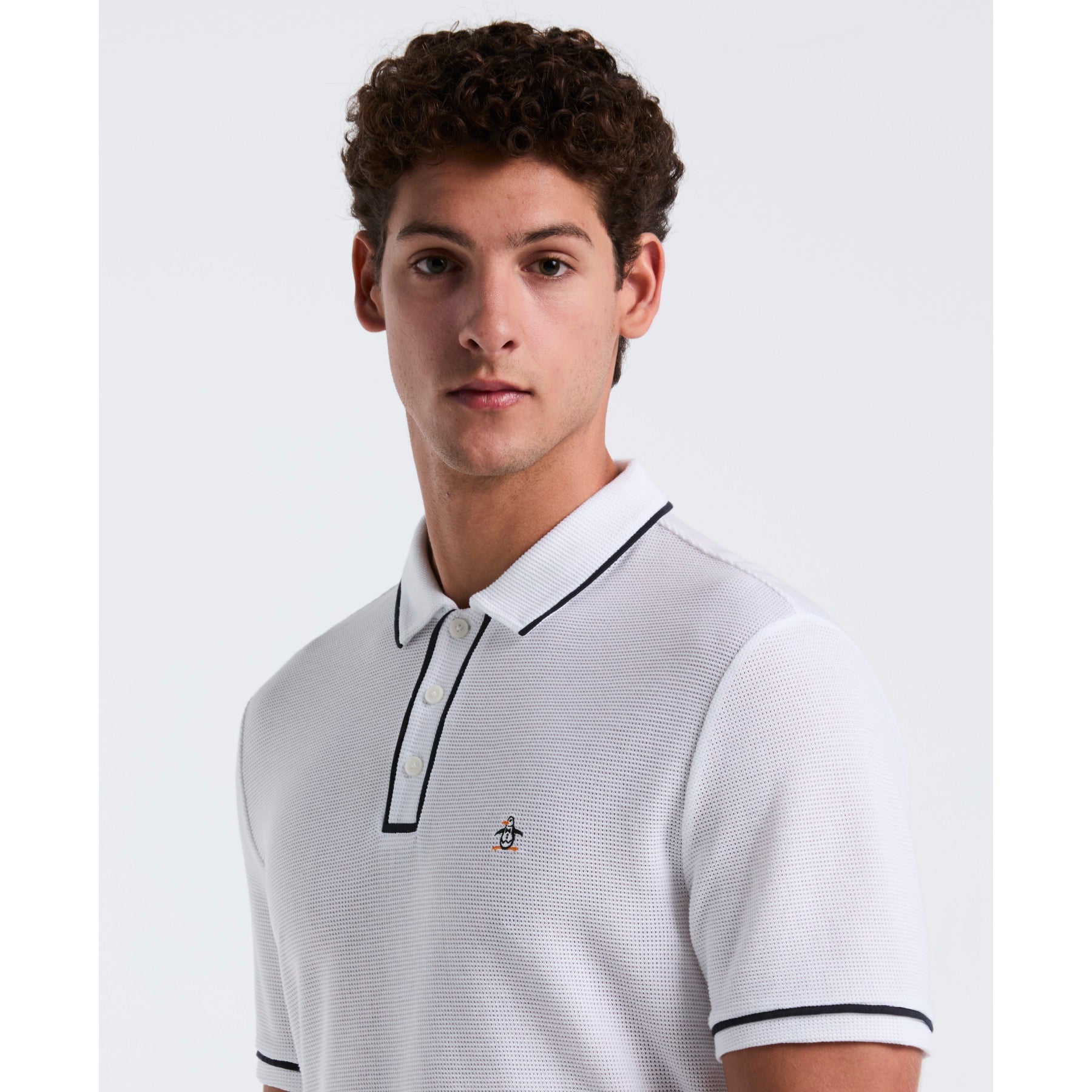 Original Penguin Icons Bentley Mesh Polo Shirt In Bright White(Organic Cotton Bentley Mesh Polo White Opkm3500gp 118)