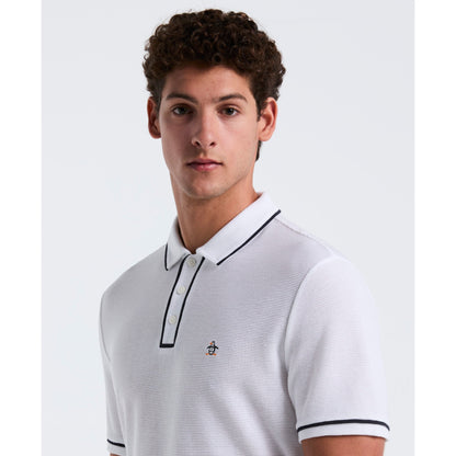 Original Penguin Icons Bentley Mesh Polo Shirt In Bright White(Organic Cotton Bentley Mesh Polo White Opkm3500gp 118)