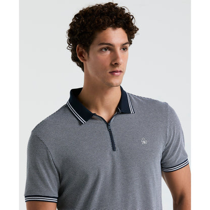 Original Penguin Jacquard Tipped 1/4 Zip Polo Shirt In Dark Sapphire(Jacquard Tipped 14 Zip Polo Blue Opks2530gp 413)